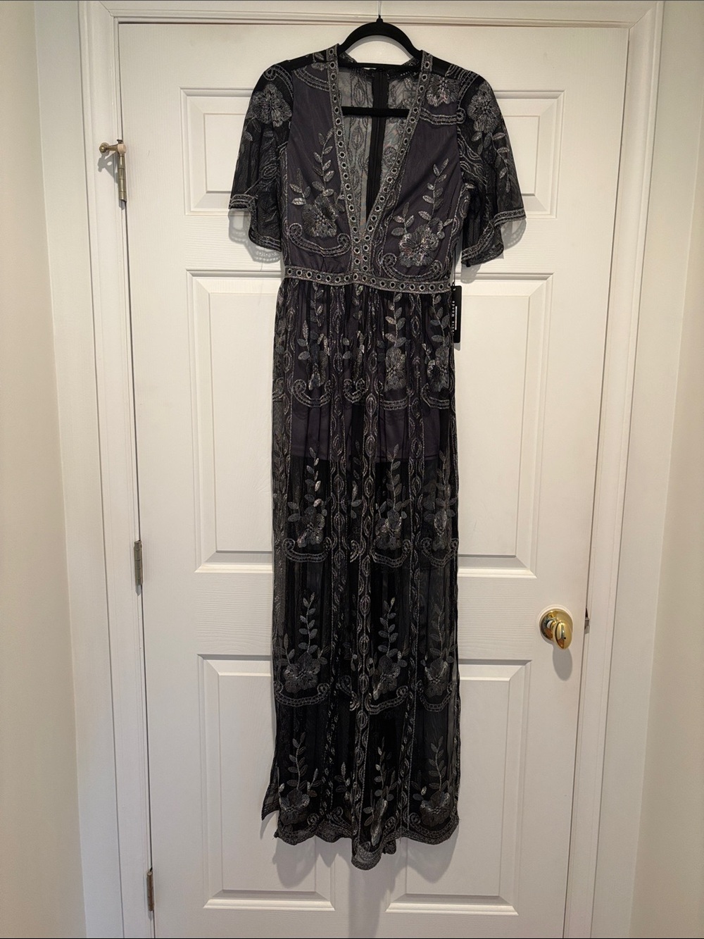 Haute Monde Black Embroidered Maxi Dress